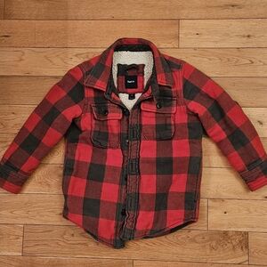 Gap Kids Red and Black Sherpa Lined Plaid Jacket